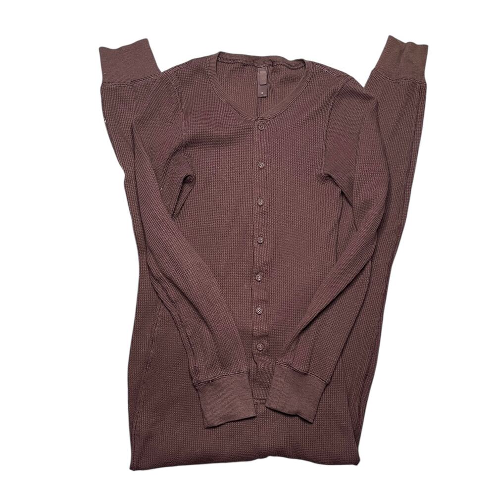 SKIMS Waffle Knit Garnet Brown Onesie Loungewear Jumpsuit Size XS